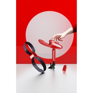 Qingnan No.9 sex maszyna wibrująco-rotacyjna – z uprzężą, czerwona - 13