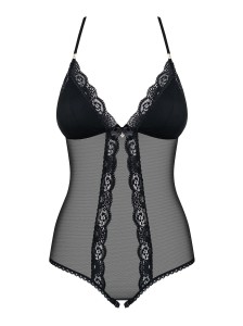 841-TED-1 body – otwarty krok, koronkowe, czarne, z paskami, L/XL - 5